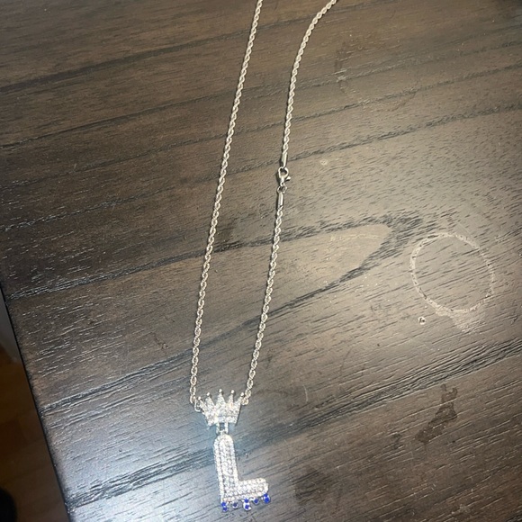 L LETTEE CHAIN DIMON AND SILVER - Picture 1 of 2